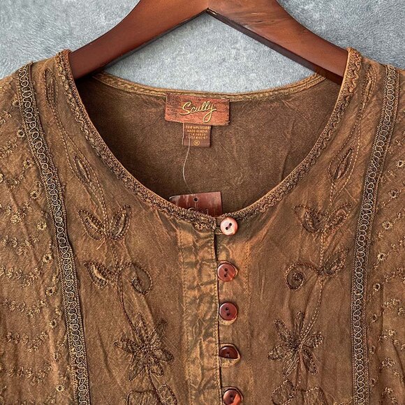 Skully Embroidered Long Sleeve Button Down Boho Top, Medium - Picture 4 of 4